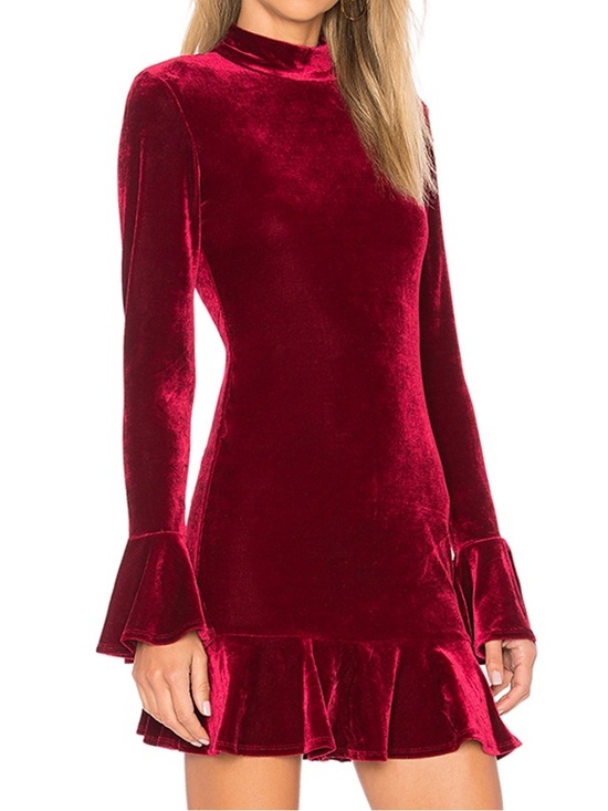 Lovers + Friends Dresses & Skirts - Lovers + friends Simone red maroon velvet long sleeve ruffle dress size S